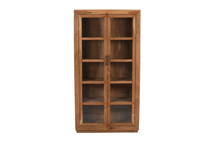 HomeRoots 80" Brown Solid Wood Display Stand with Glass Doors - Stylish Storage for China, Collectibles & More 489035