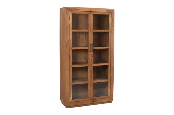 HomeRoots 80" Brown Solid Wood Display Stand with Glass Doors - Stylish Storage for China, Collectibles & More 489035