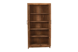 HomeRoots 80" Brown Solid Wood Display Stand with Glass Doors - Stylish Storage for China, Collectibles & More 489035