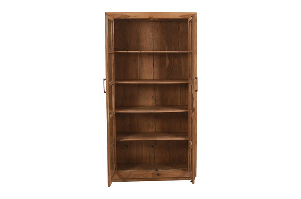 HomeRoots 80" Brown Solid Wood Display Stand with Glass Doors - Stylish Storage for China, Collectibles & More 489035