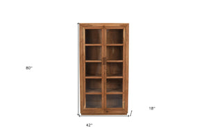 HomeRoots 80" Brown Solid Wood Display Stand with Glass Doors - Stylish Storage for China, Collectibles & More 489035