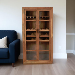 Homeroots 42" Brown Solid Wood & Glass Bar Cabinet – Stylish Storage For Wine & Entertaining Supplies!  Solid Wood 489036