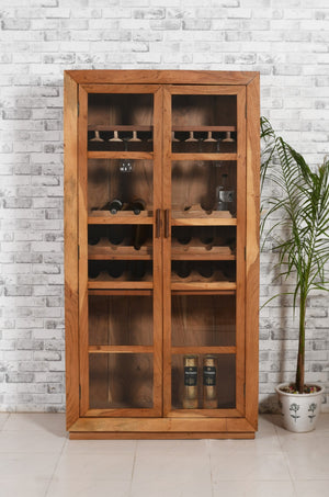 Homeroots 42" Brown Solid Wood & Glass Bar Cabinet – Stylish Storage For Wine & Entertaining Supplies!  Solid Wood 489036