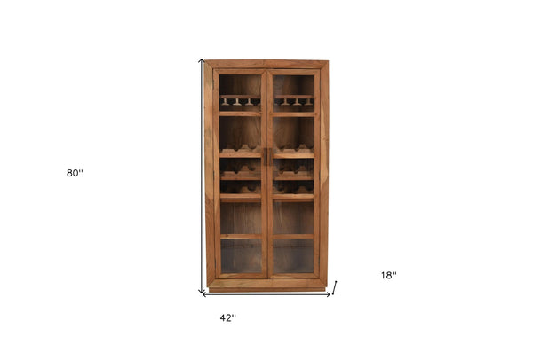 Homeroots 42" Brown Solid Wood & Glass Bar Cabinet – Stylish Storage For Wine & Entertaining Supplies!  Solid Wood 489036