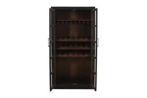 HomeRoots 80" Dark Gray Distressed Solid Wood Bar Cabinet - Elegant Storage for Wine & Glassware Display 489038