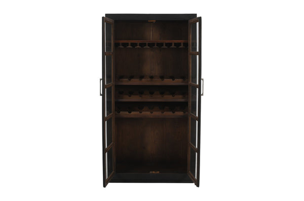 HomeRoots 80" Dark Gray Distressed Solid Wood Bar Cabinet - Elegant Storage for Wine & Glassware Display 489038