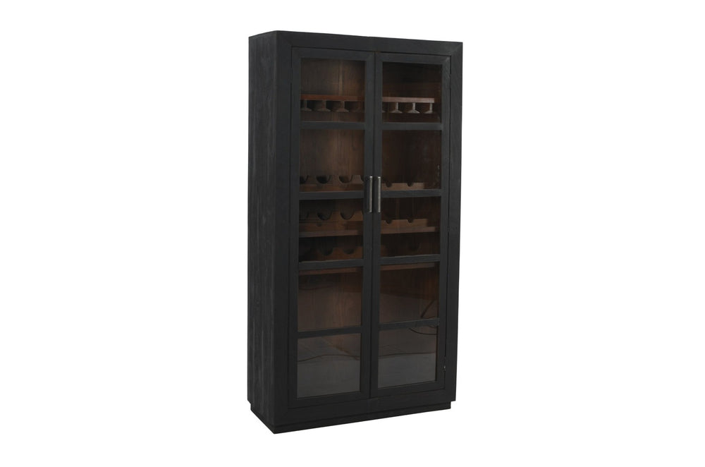 HomeRoots 80" Dark Gray Distressed Solid Wood Bar Cabinet - Elegant Storage for Wine & Glassware Display 489038