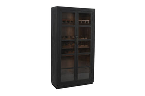HomeRoots 80" Dark Gray Distressed Solid Wood Bar Cabinet - Elegant Storage for Wine & Glassware Display 489038