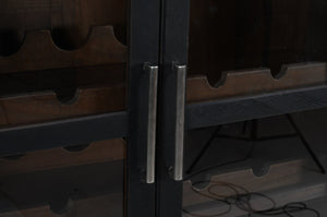 HomeRoots 80" Dark Gray Distressed Solid Wood Bar Cabinet - Elegant Storage for Wine & Glassware Display 489038