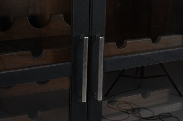 HomeRoots 80" Dark Gray Distressed Solid Wood Bar Cabinet - Elegant Storage for Wine & Glassware Display 489038