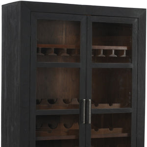HomeRoots 80" Dark Gray Distressed Solid Wood Bar Cabinet - Elegant Storage for Wine & Glassware Display 489038