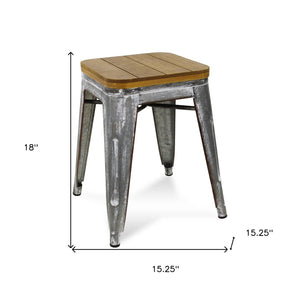 Homeroots 18" Wood Brown And Gray Steel Backless Bar Chair - Stylish Seating For Kitchen, Dining, Or Bar Use   489042