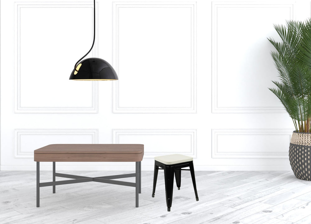 Homeroots 18 " White And Black Steel Backless Bar Chair   489043