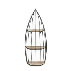 HomeRoots 37" Coastal Charm Boat-Shaped Bookcase with Distressed Gray Wood & Metal Frame for Stylish Storage 489053