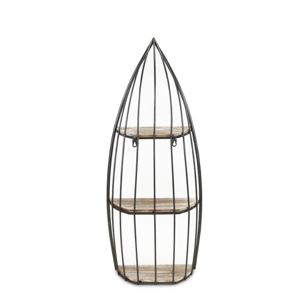 HomeRoots 37" Coastal Charm Boat-Shaped Bookcase with Distressed Gray Wood & Metal Frame for Stylish Storage 489053