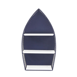 HomeRoots 30" Coastal Boat-Shaped Bookcase - Navy Blue & White Metal/Wood Shelving for Charming Displays 489054
