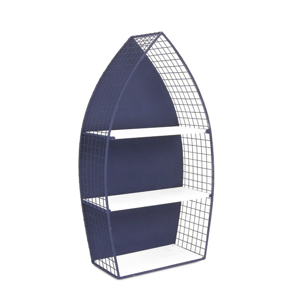 HomeRoots 30" Coastal Boat-Shaped Bookcase - Navy Blue & White Metal/Wood Shelving for Charming Displays 489054