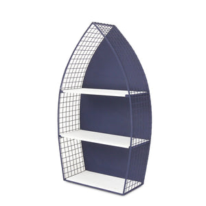HomeRoots 30" Coastal Boat-Shaped Bookcase - Navy Blue & White Metal/Wood Shelving for Charming Displays 489054