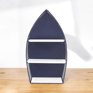 HomeRoots 30" Coastal Boat-Shaped Bookcase - Navy Blue & White Metal/Wood Shelving for Charming Displays 489054