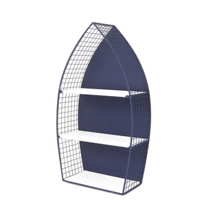 HomeRoots 30" Coastal Boat-Shaped Bookcase - Navy Blue & White Metal/Wood Shelving for Charming Displays 489054