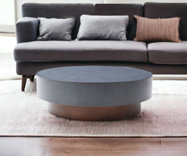Homeroots 48" Antique Copper And Grey Steel Round Coffee Table   489058