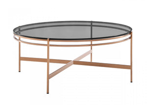 Homeroots 35" Gold And Smoked Glass Round Coffee Table   489061