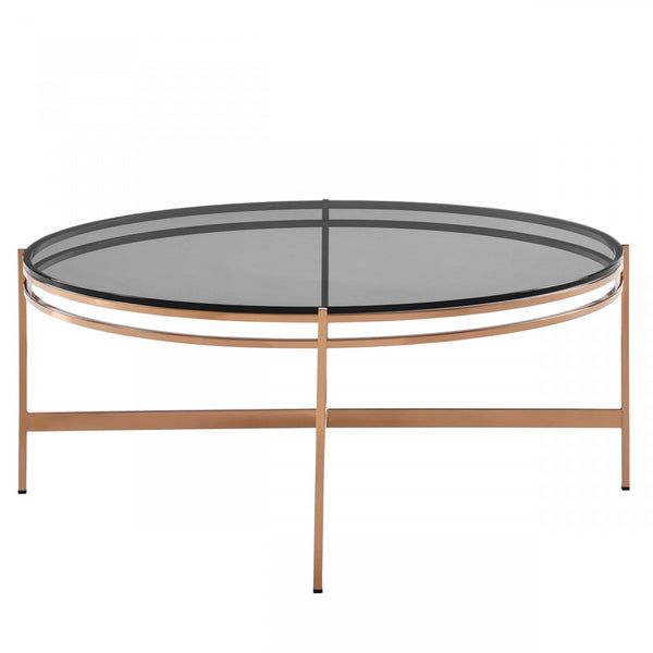 Homeroots 35" Gold And Smoked Glass Round Coffee Table   489061