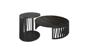 Homeroots 35" Black Marble And Solid Wood Round Nested Coffee Tables   489062