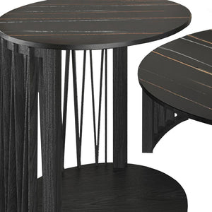 Homeroots 35" Black Marble And Solid Wood Round Nested Coffee Tables   489062