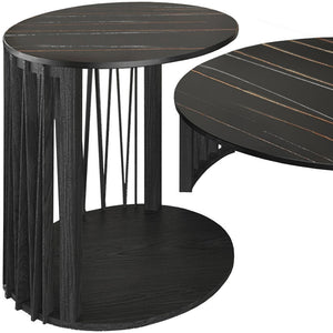 Homeroots 35" Black Marble And Solid Wood Round Nested Coffee Tables   489062