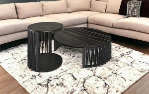 Homeroots 35" Black Marble And Solid Wood Round Nested Coffee Tables   489062