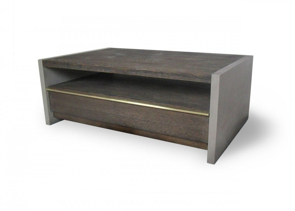 Homeroots 47" Dark Grey Walnut And Concrete Rectangular Coffee Table With Drawer And Shelf   489063