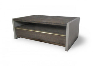 Homeroots 47" Dark Grey Walnut And Concrete Rectangular Coffee Table With Drawer And Shelf   489063