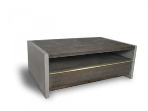 Homeroots 47" Dark Grey Walnut And Concrete Rectangular Coffee Table With Drawer And Shelf   489063