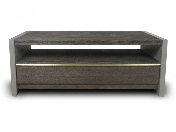 Homeroots 47" Dark Grey Walnut And Concrete Rectangular Coffee Table With Drawer And Shelf   489063