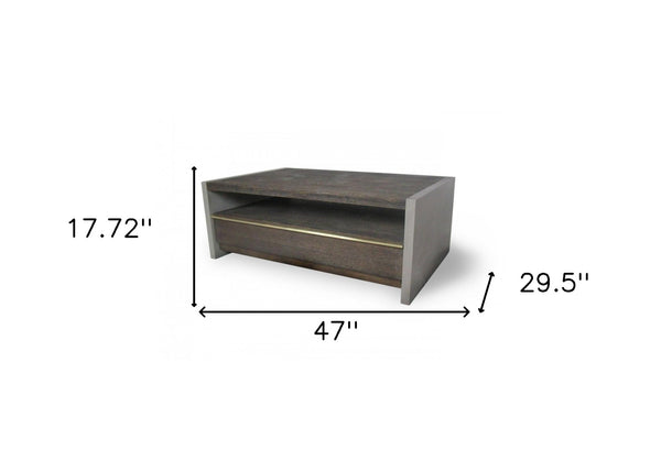 Homeroots 47" Dark Grey Walnut And Concrete Rectangular Coffee Table With Drawer And Shelf   489063