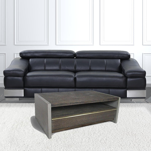 Homeroots 47" Dark Grey Walnut And Concrete Rectangular Coffee Table With Drawer And Shelf   489063