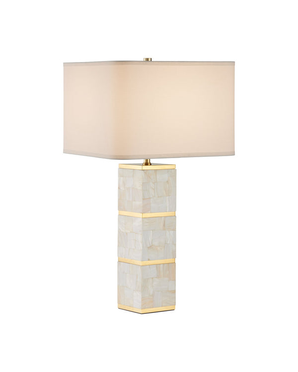 Currey & Company Casey Mother Of Pearl Table Lamp – Elegant Sculptural Design With Brass Accents For Modern Homes Natural Mother Of Pearl ,Stainless Steel ,Composite 6000-1033-currey-company