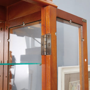 English Elm Lighted Glass Curio Cabinet With Adjustable Shelves, Elegant Oak Frame & Integrated Lighting For Showcasing Collectibles W2275P178797