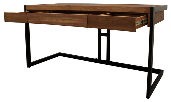 Homeroots 60" Brown And Black Acacia Solid Wood Executive Desk With Three Drawers   489174