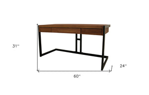 Homeroots 60" Brown And Black Acacia Solid Wood Executive Desk With Three Drawers   489174