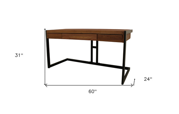 Homeroots 60" Brown And Black Acacia Solid Wood Executive Desk With Three Drawers   489174