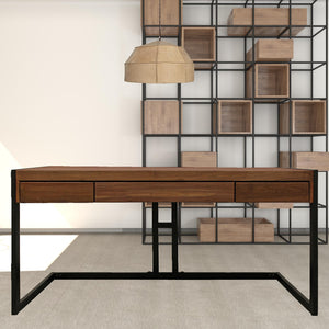 Homeroots 60" Brown And Black Acacia Solid Wood Executive Desk With Three Drawers   489174