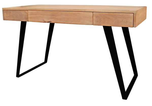 Homeroots 54" Natural And Black Solid Wood Writing Desk With Three Drawers   489175