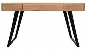 Homeroots 54" Natural And Black Solid Wood Writing Desk With Three Drawers   489175