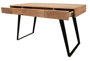 Homeroots 54" Natural And Black Solid Wood Writing Desk With Three Drawers   489175