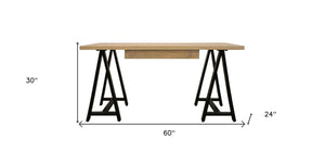 Homeroots 60" Ivory And Black Solid Wood Executive Desk   489176