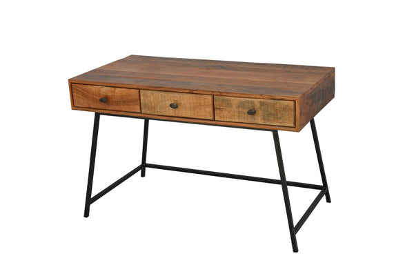 Homeroots 47" Natural And Black Solid Wood Writing Desk With Three Drawers   489178