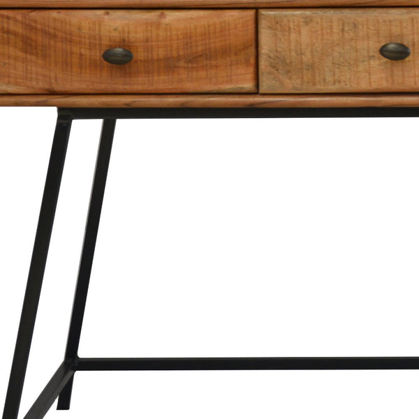 Homeroots 47" Natural And Black Solid Wood Writing Desk With Three Drawers   489178