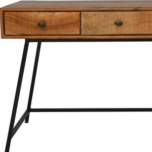 Homeroots 47" Natural And Black Solid Wood Writing Desk With Three Drawers   489178